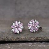 2ct Stud Earrings Marquise Cut Pink Sapphire Floral Cluster 14k WhiteGold Finish
