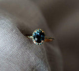 2ct Oval Cut London Blue Topaz Engagement Ring Halo Solitaire 14k Rose Gold Over