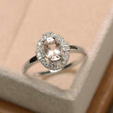 1.4ct Engagement Ring Oval Cut Peach Morganite Ballerina 14k White Gold Finish