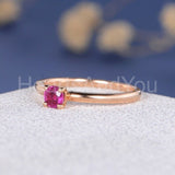 0.3ct Round Cut Simulated Ruby Solitaire Minimalist Ring 14k Rose Gold Plated