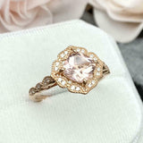 2ct Engagement Ring Cushion Cut Morganite Halo Milgrain 14k Yellow Gold Finish