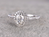 1ct Oval Diamond Engagement Ring Halo Solitaire with Accent 14k White Gold Over