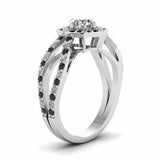 1ct Round Diamond Black Floral Solitaire Engagement Ring 14k White Gold Finish