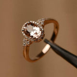 1.7ct Engagement Ring Oval Cut Peach Morganite Diamond Halo 14k Rose Gold Finish