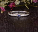 0.3ct Round Cut Simulated Sapphire Bezel Engagement Ring 14k White Gold Plated