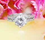 Antique Bridal Set Engagement Ring 2ct Round Cut Diamond 14k White Gold Finish