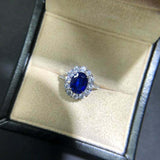 2.34ct Oval Cut Blue Sapphire Floral Halo Engagement Ring 14k White Gold Finish
