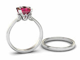 2ct Princess Cut Pink Ruby Bridal Set Band Engagement Ring 14k White Gold Finish