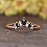 0.5ct Marquise Simulated Black Diamond Curved Wedding Band 14k Rose Gold Plated