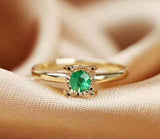 0.45ct Engagement Ring Round Cut Green Emerald Solitaire 14k Yellow Gold Finish