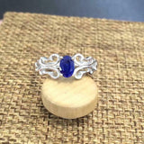 1.4ct Oval Cut Blue Sapphire Open Filigree Solitaire Ring 14k White Gold Finish