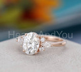 2.2ct Oval Cut Simulated Diamond Cluster Engagement Ring 14k Rose Gold Plated