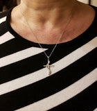 1ct Diamond Pendant with Chain Round Cut Christ Cross 14k White Gold Finish