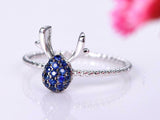 1.3ct Round Cut Blue Sapphire Engagement Ring Deer Antler 14k White Gold Finish