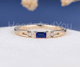 0.1ct Baguette Cut Simulated Sapphire Half Eternity Wedding Band 14k Gold Plated