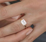 1ct Emerald Cut Simulated Diamond Solitaire Wedding Ring 14k Yellow Gold Plated