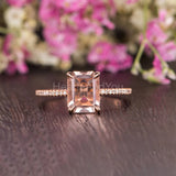 1ct Emerald Cut Simulated Morganite Solitaire Accents Ring 14k Rose Gold Plated