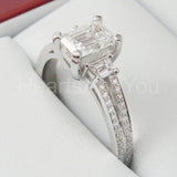 2.4ct Emerald Simulated Diamond Split Shank Engagement Ring 14K WhiteGold Plated