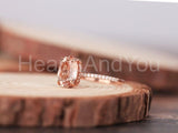 2.1ct Oval Cut Simulated Peach Morganite Hidden Halo Ring 14k Rose Gold Plated