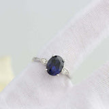 2ct Oval Cut Blue Sapphire Engagement Ring Diamond Trilogy 14k White Gold Finish