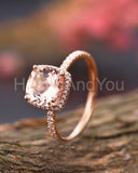 1ct Cushion Cut Simulated Morganite Halo Engagement Ring 14k Rose Gold Plated