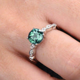 2.1ct Round Cut Green Emerald Solitaire with Accent Ring 14k White Gold Finish