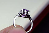 2.2ct Engagement Ring Oval Cut Purple Amethyst Three Stone 14k White Gold Finish