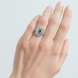 3.5ct Cushion Cut Blue Sapphire Engagement Ring Double Halo 14k WhiteGold Finish