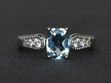 2.2ct Cushion Cut Aquamarine Diamond Accent Solitaire Ring 14k White Gold Finish