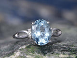 1.1Ct Oval Cut Blue Aquamarine Split Band Engagement Ring 14K White Gold Finish