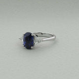 2ct Oval Cut Blue Sapphire Engagement Ring Solitaire Trilogy 14k White Gold Over