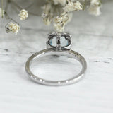 3Ct Cushion Cut Blue Aquamarine Diamond Halo Engagement Ring 18K White Gold Over