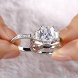 2.5ct Radiant Cut VVS1 Diamond Bridal Set Engagement Ring 14k White Gold Finish
