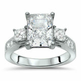 4.5ct Radiant Cut Diamond Princess Accents Engagement Ring 14K White Gold Finish