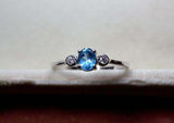 0.25ct Engagement Ring Oval Cut Blue Topaz Minimalist Trilogy 14k WhiteGold Over