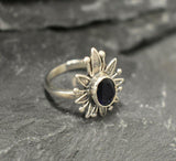 1ct Engagement Ring Oval Cut Blue Sapphire Leaf Floral 14k White Gold Finish