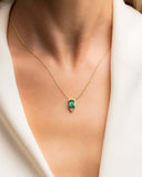 0.7ct Green Emerald Cut Pendant with Chain Diamond Petite 14k Yellow Gold Finish