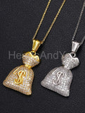 2ct Round Moissanite Money Bag Hip Hop Pendant 14k Yellow Gold Plated NO CHAIN