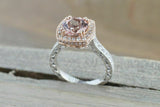 2.4ct Round Peach Morganite Halo Solitaire Engagement Ring 14k Dual Stone Finish