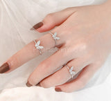 0.2ct Round Cut Moissanite Butterfly Women Engagement Ring 14k White Gold Plated