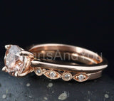 2ct Round Cut Simulated Morganite Solitaire Milgrain Band 14k Rose Gold Plated