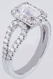 Halo Split Shank Engagement Ring 2ct Emerald Cut Diamond 14k White Gold Finish