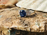 2.3ct Engagement Ring Round Cut Blue Sapphire Three Stone 14k White Gold Finish