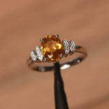 2.3ct Engagement Ring Oval Yellow Citrine Stylish Art Deco 14k White Gold Finish