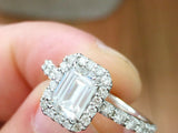 Halo Solitaire Engagement Ring 1.9ct Emerald Cut Diamond 14k White Gold Finish
