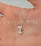 1ct Round Cut Moissanite Kitten Design Pendant with Chain 14k Rose Gold Plated