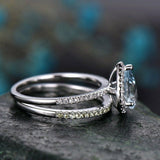 1.4ct Pear Cut Blue Aquamarine Engagement Ring 14k White Gold Finish Bridal Set