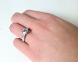 1ct Engagement Ring Asscher Cut Blue Aquamarine Solitaire 14k White Gold Finish