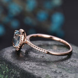 2Ct Oval Cut Blue Aquamarine Halo Solitaire Engagement Ring 18K Rose Gold Finish