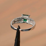 2.4ct Princess Cut Green Emerald Solitaire with Accent Ring 14k WhiteGold Finish